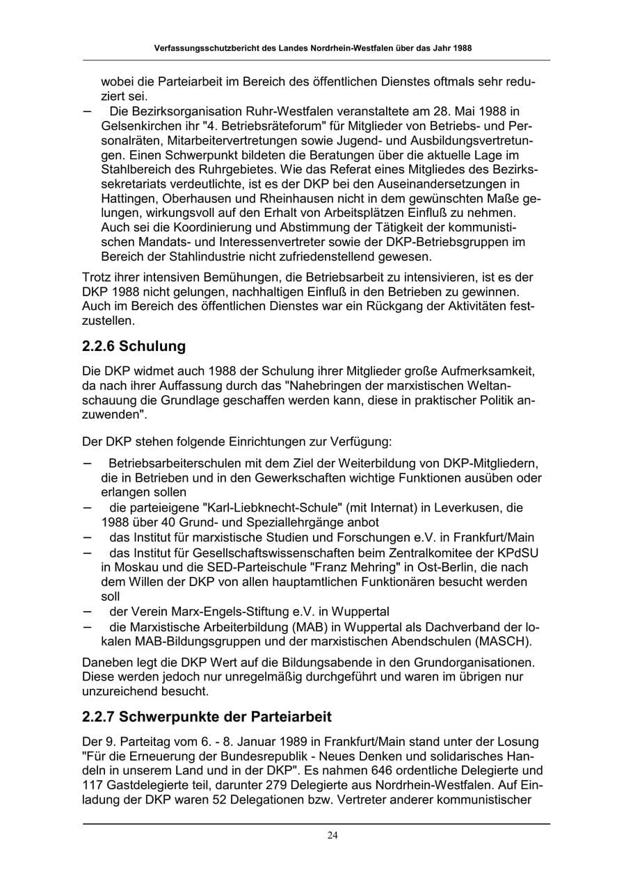 Seite 24 des Verfassungsschutzbericht 1988 Nordrhein-Westfalen