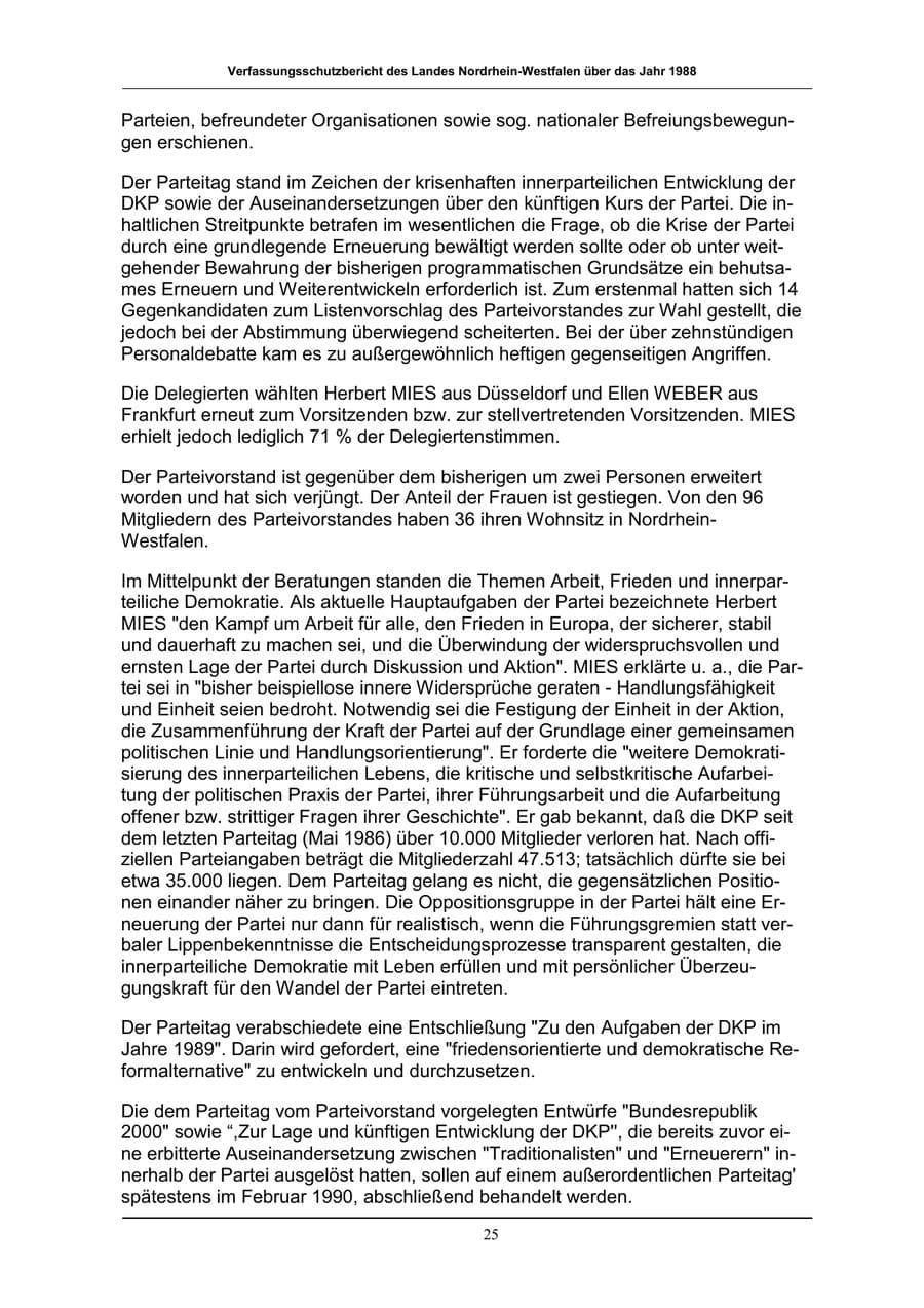 Seite 25 des Verfassungsschutzbericht 1988 Nordrhein-Westfalen