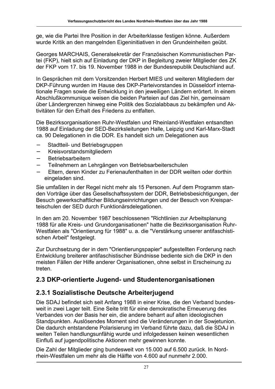 Seite 27 des Verfassungsschutzbericht 1988 Nordrhein-Westfalen