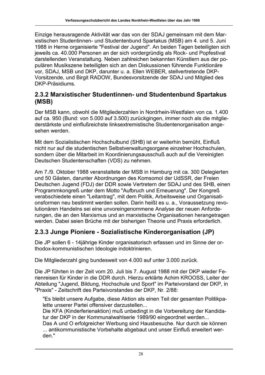 Seite 28 des Verfassungsschutzbericht 1988 Nordrhein-Westfalen