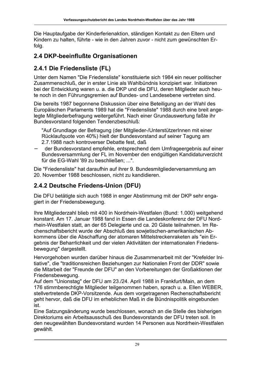 Seite 29 des Verfassungsschutzbericht 1988 Nordrhein-Westfalen
