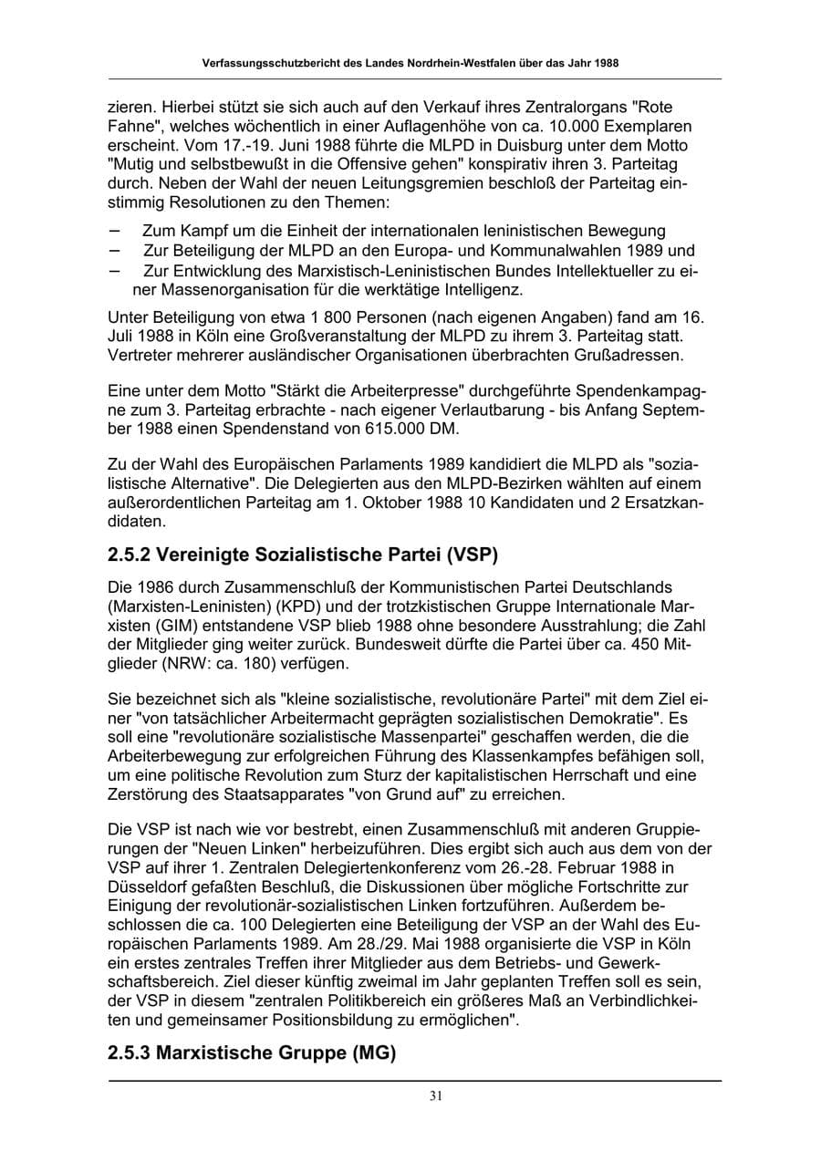Seite 31 des Verfassungsschutzbericht 1988 Nordrhein-Westfalen