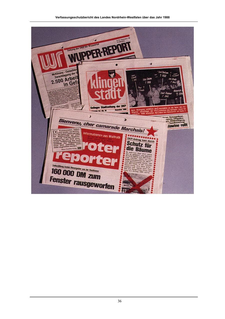 Seite 36 des Verfassungsschutzbericht 1988 Nordrhein-Westfalen