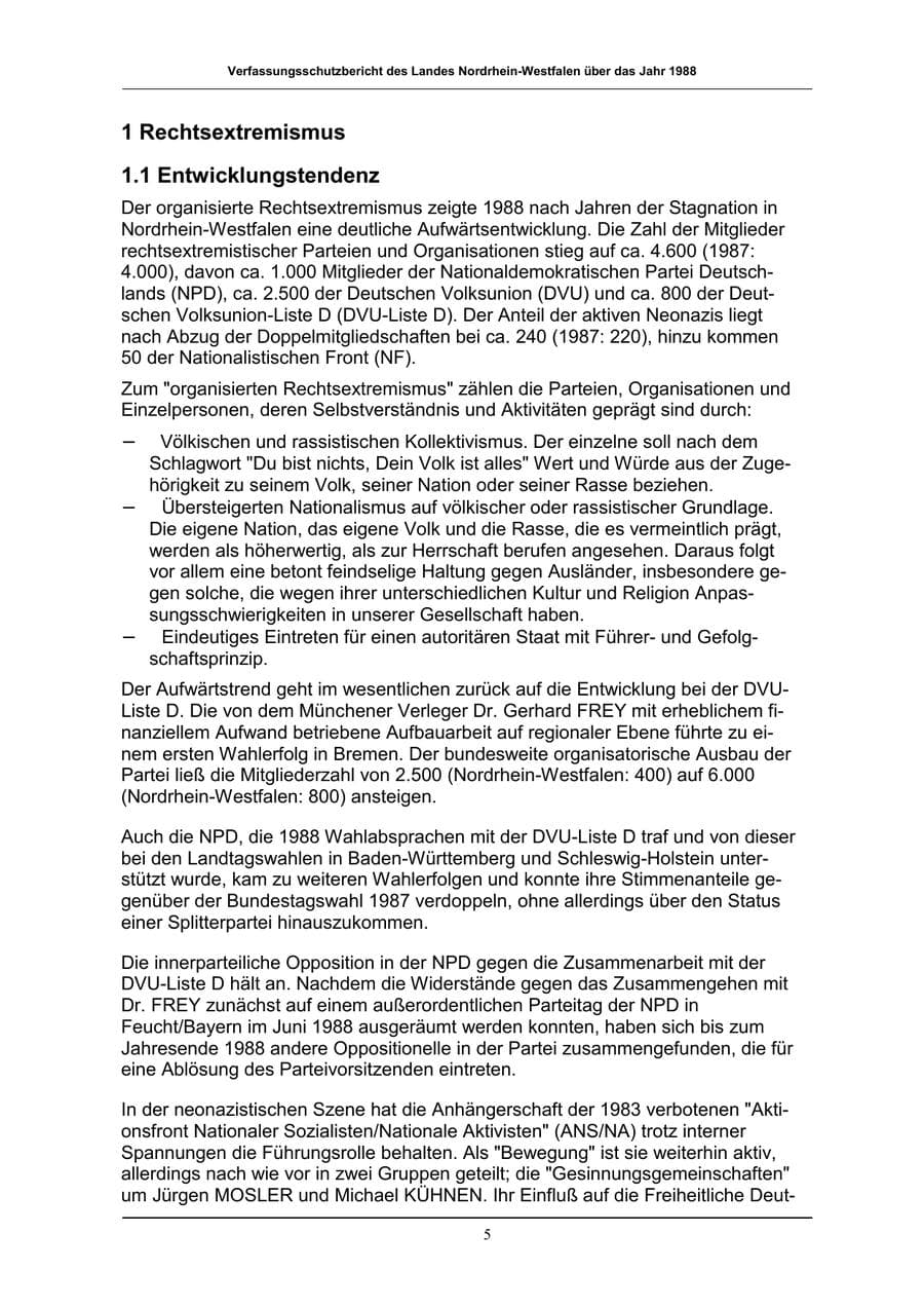 Seite 5 des Verfassungsschutzbericht 1988 Nordrhein-Westfalen