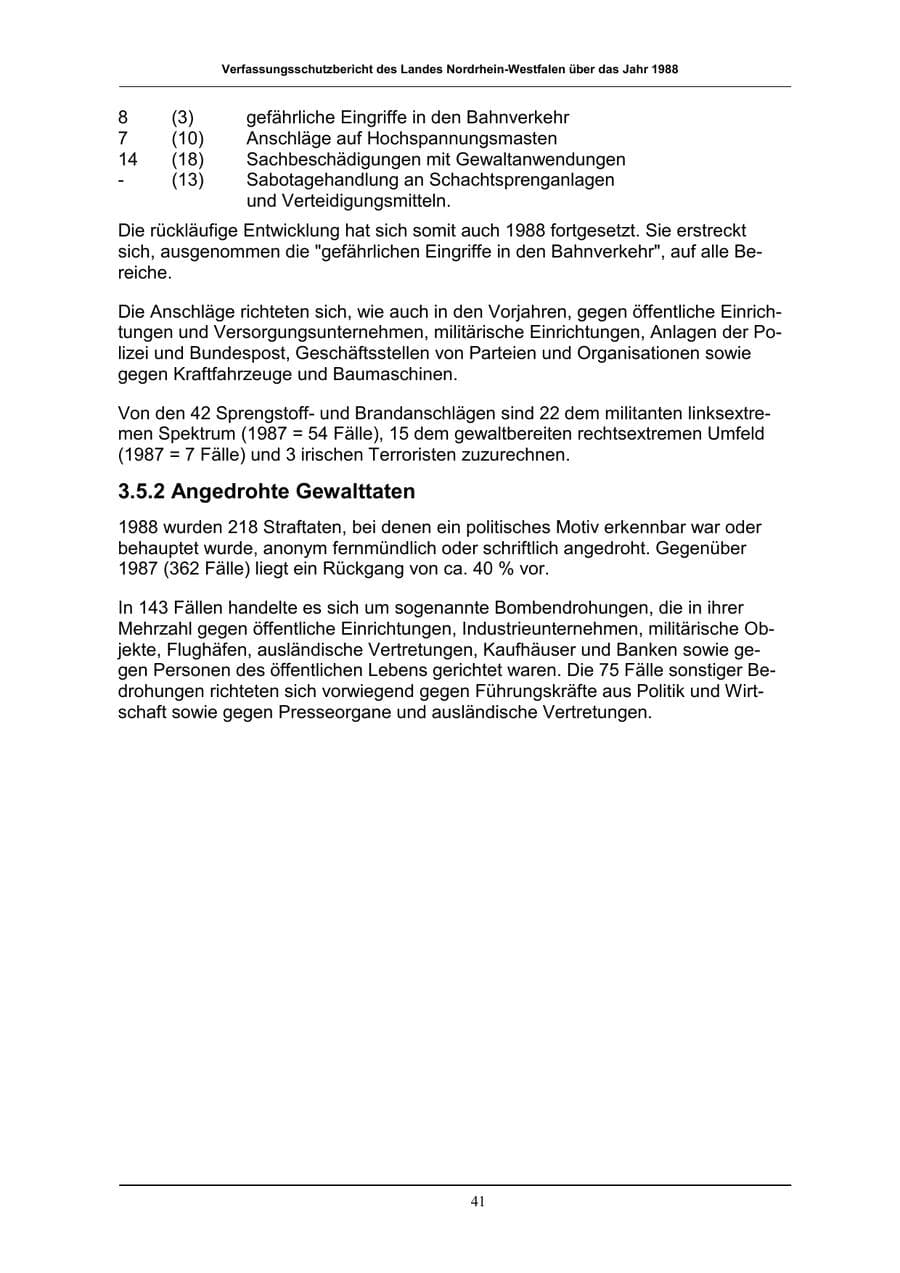 Seite 41 des Verfassungsschutzbericht 1988 Nordrhein-Westfalen