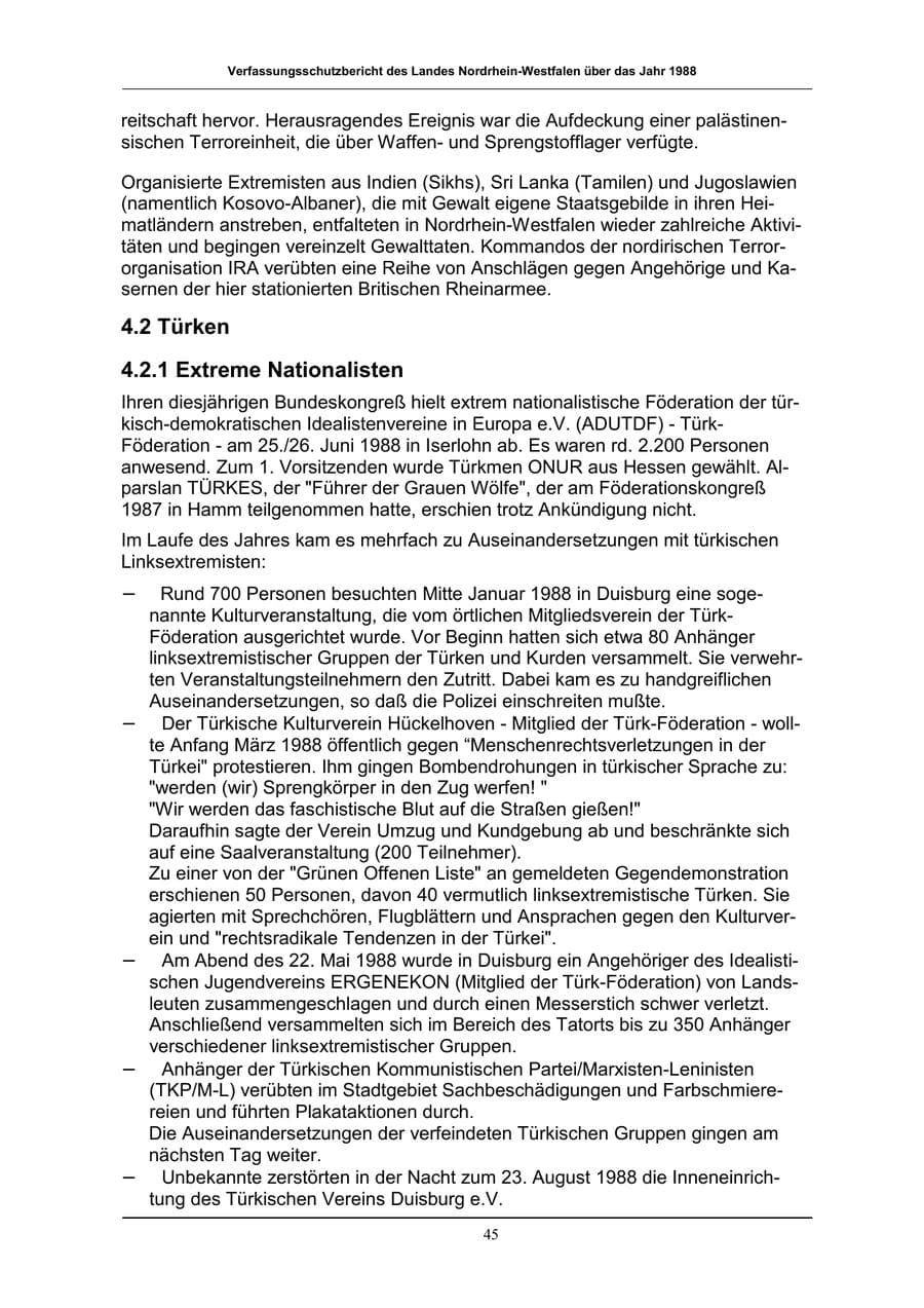 Seite 45 des Verfassungsschutzbericht 1988 Nordrhein-Westfalen