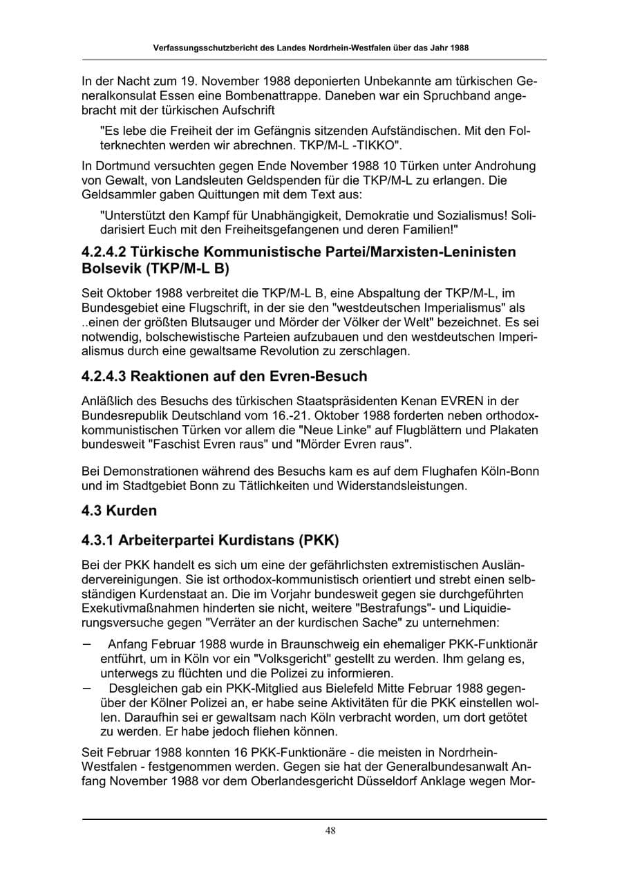 Seite 48 des Verfassungsschutzbericht 1988 Nordrhein-Westfalen