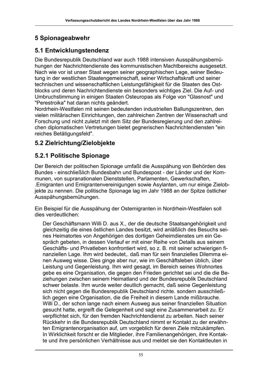 Seite 55 des Verfassungsschutzbericht 1988 Nordrhein-Westfalen