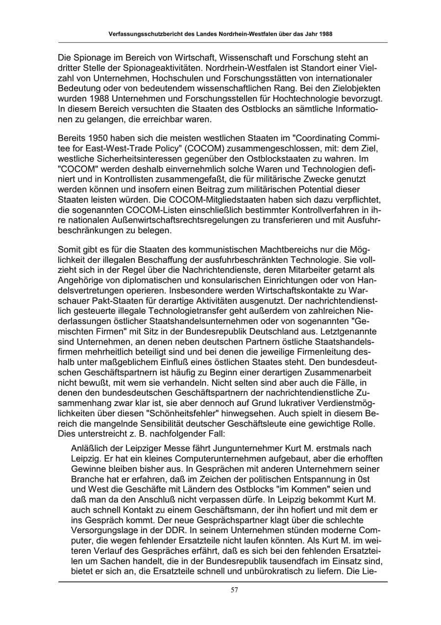 Seite 57 des Verfassungsschutzbericht 1988 Nordrhein-Westfalen