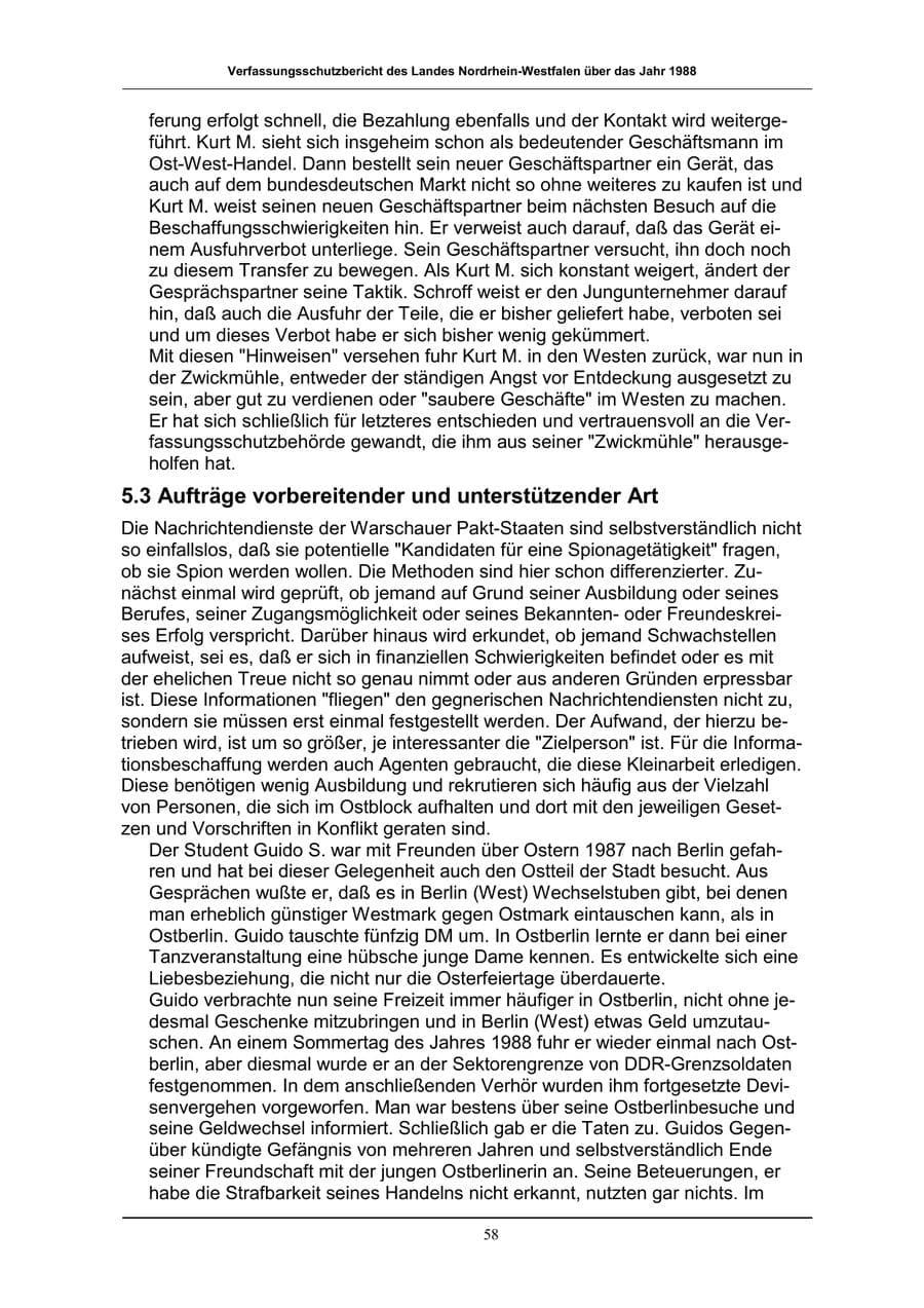 Seite 58 des Verfassungsschutzbericht 1988 Nordrhein-Westfalen
