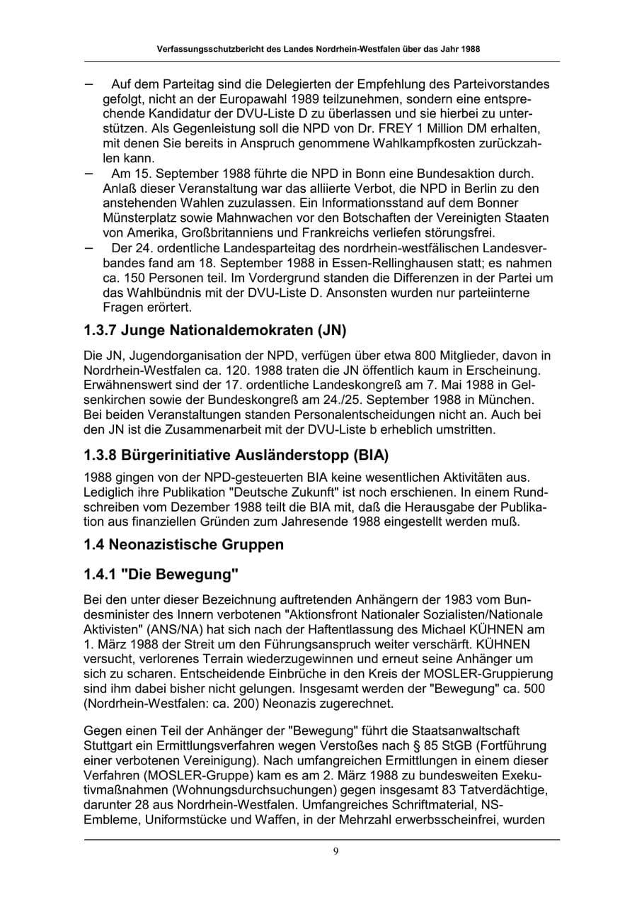 Seite 9 des Verfassungsschutzbericht 1988 Nordrhein-Westfalen