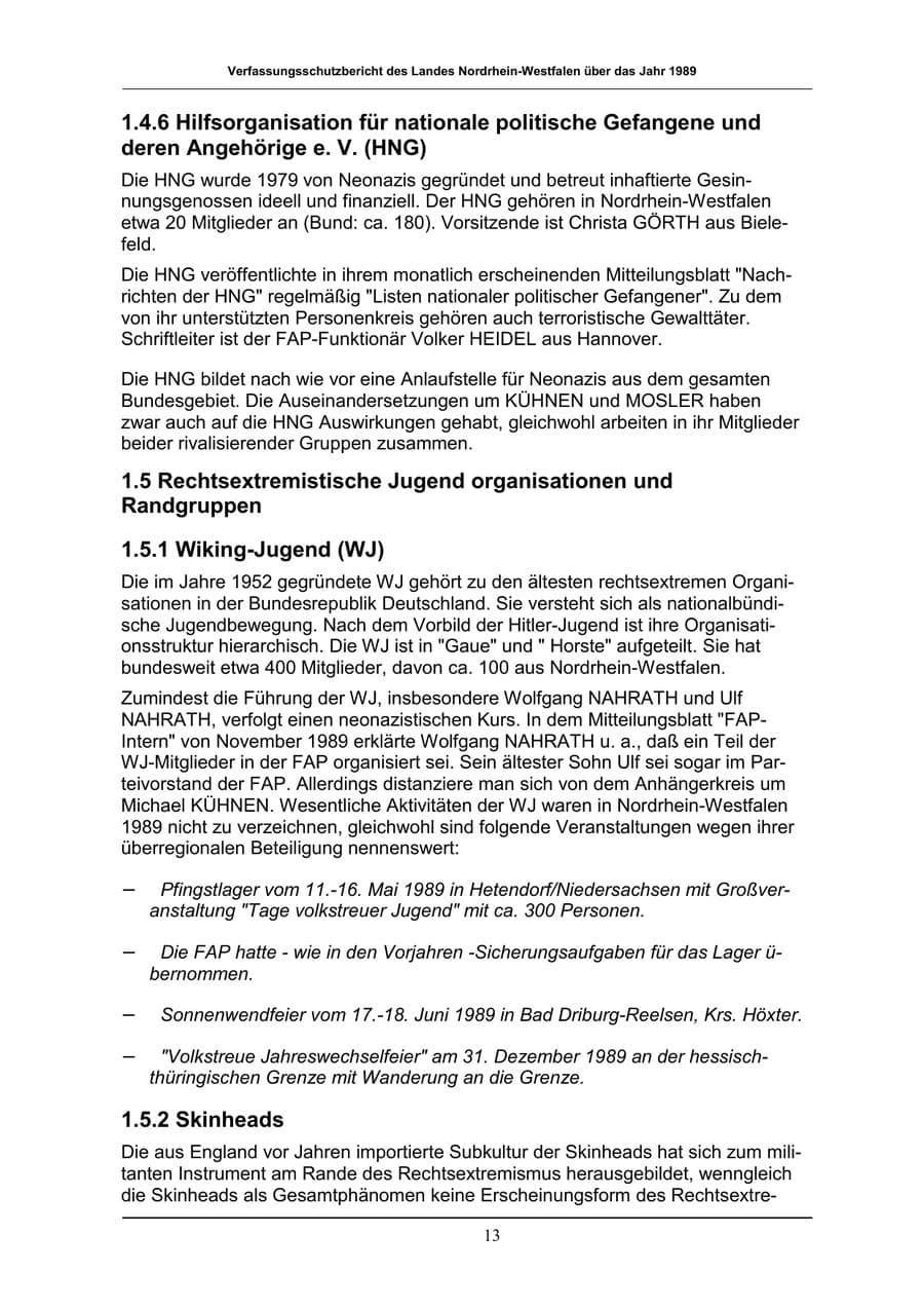 Seite 13 des Verfassungsschutzbericht 1989 Nordrhein-Westfalen