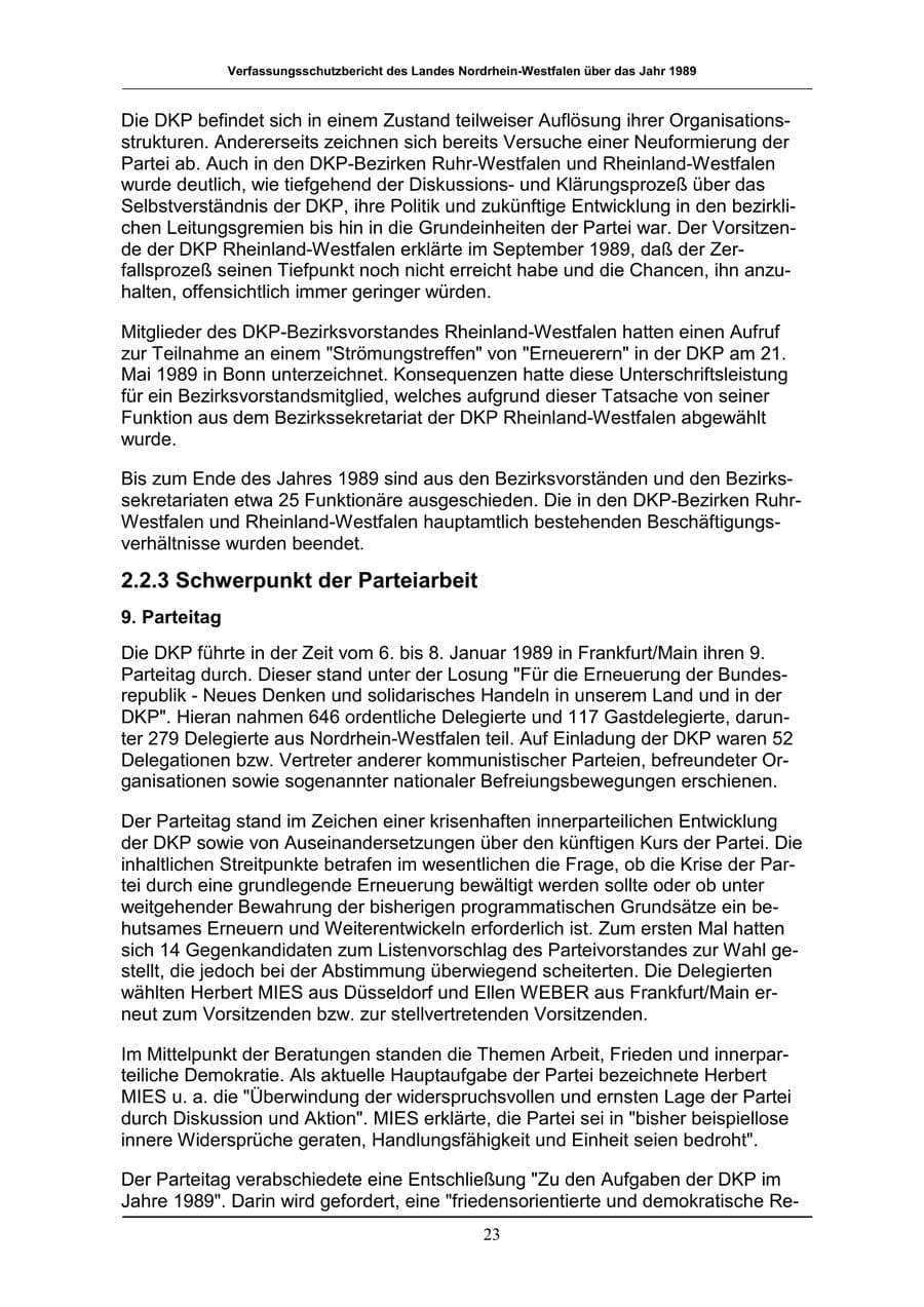 Seite 23 des Verfassungsschutzbericht 1989 Nordrhein-Westfalen