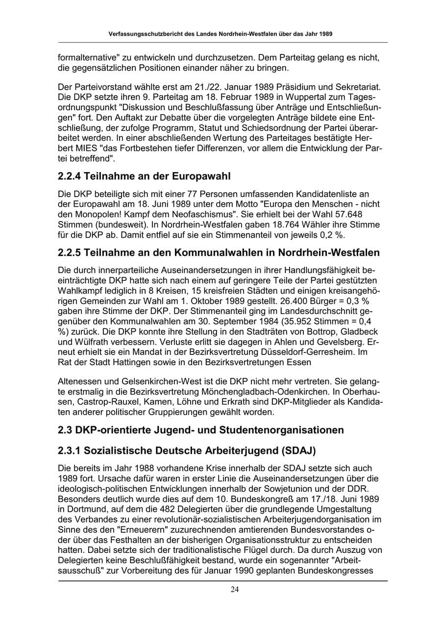 Seite 24 des Verfassungsschutzbericht 1989 Nordrhein-Westfalen