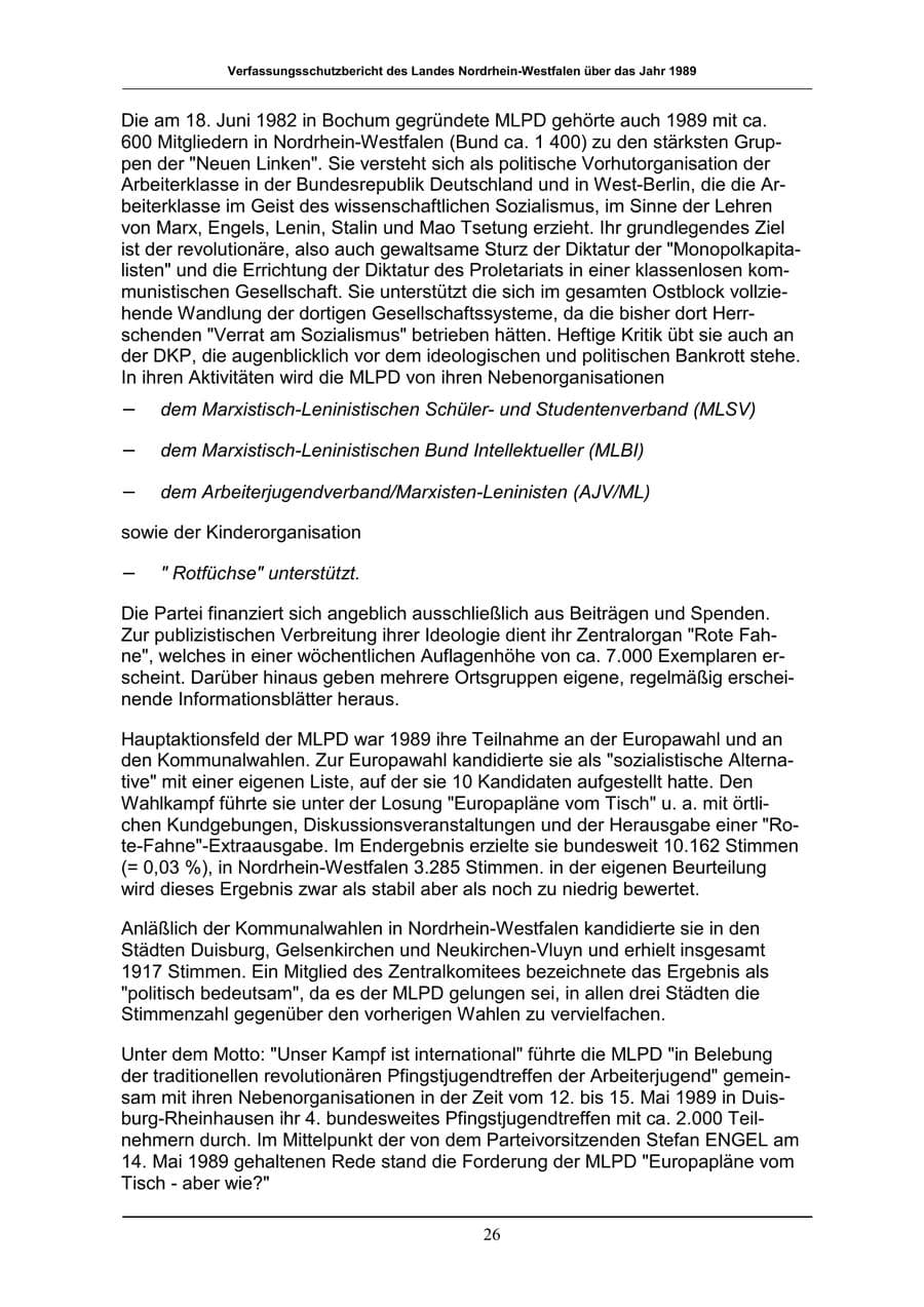 Seite 26 des Verfassungsschutzbericht 1989 Nordrhein-Westfalen