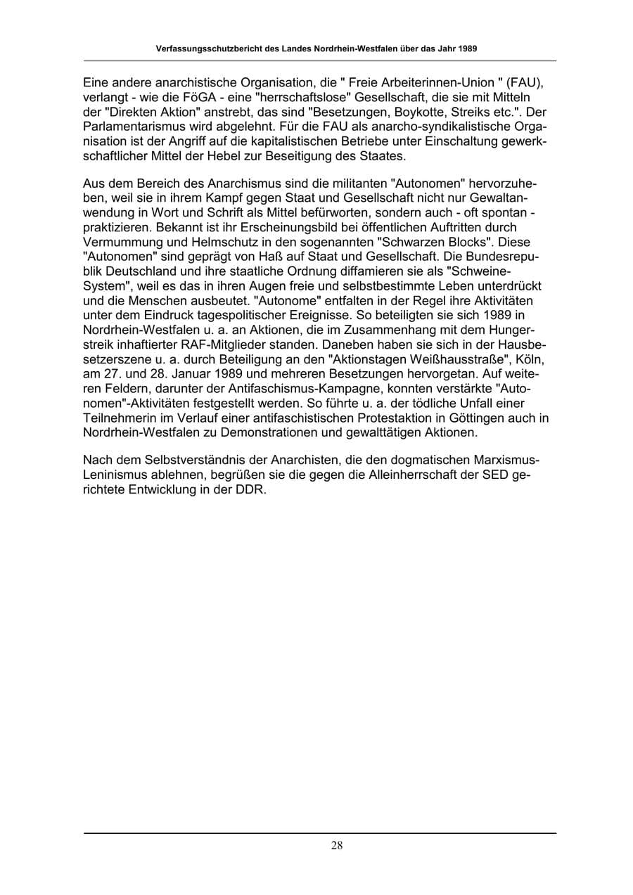 Seite 28 des Verfassungsschutzbericht 1989 Nordrhein-Westfalen