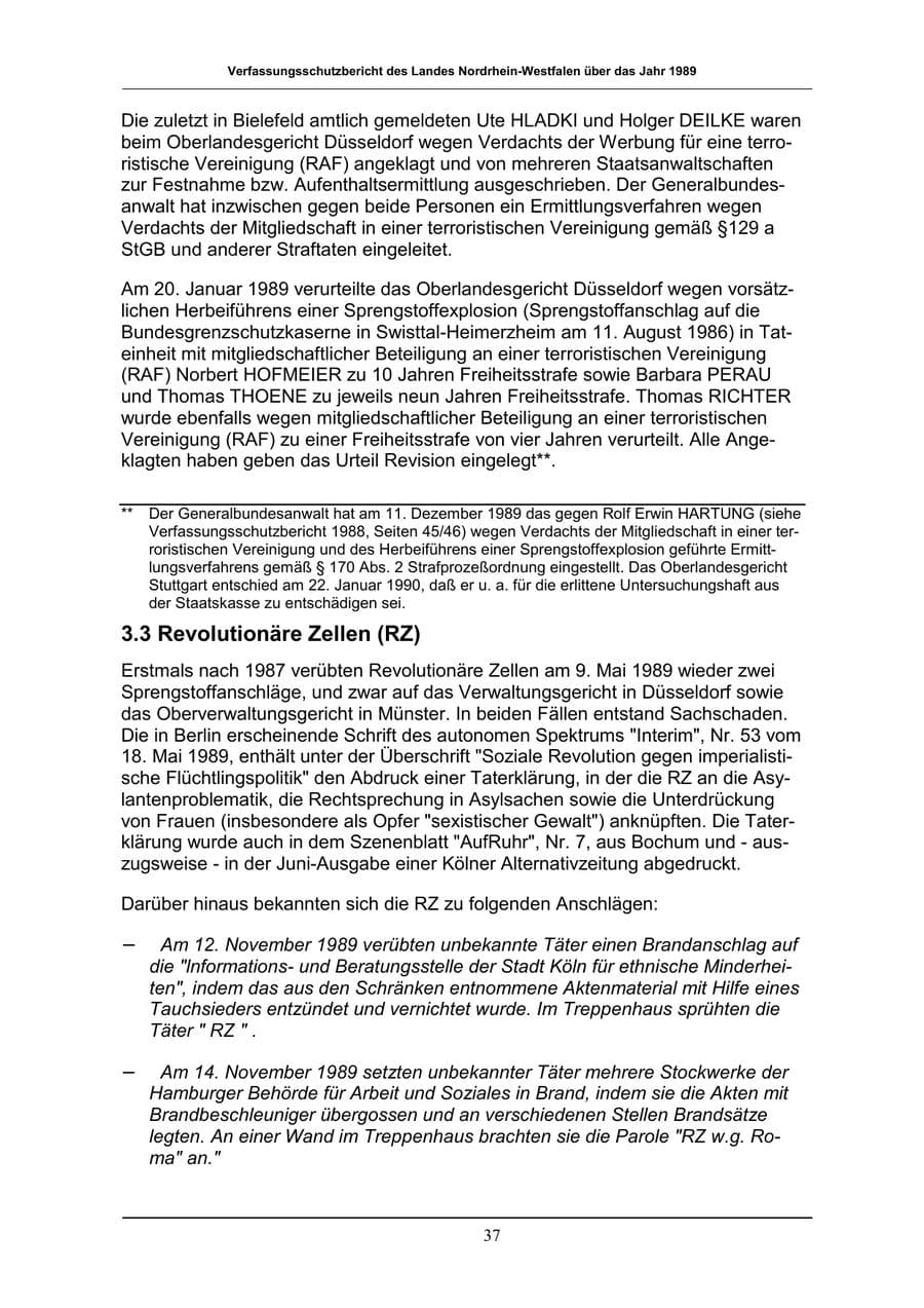 Seite 37 des Verfassungsschutzbericht 1989 Nordrhein-Westfalen