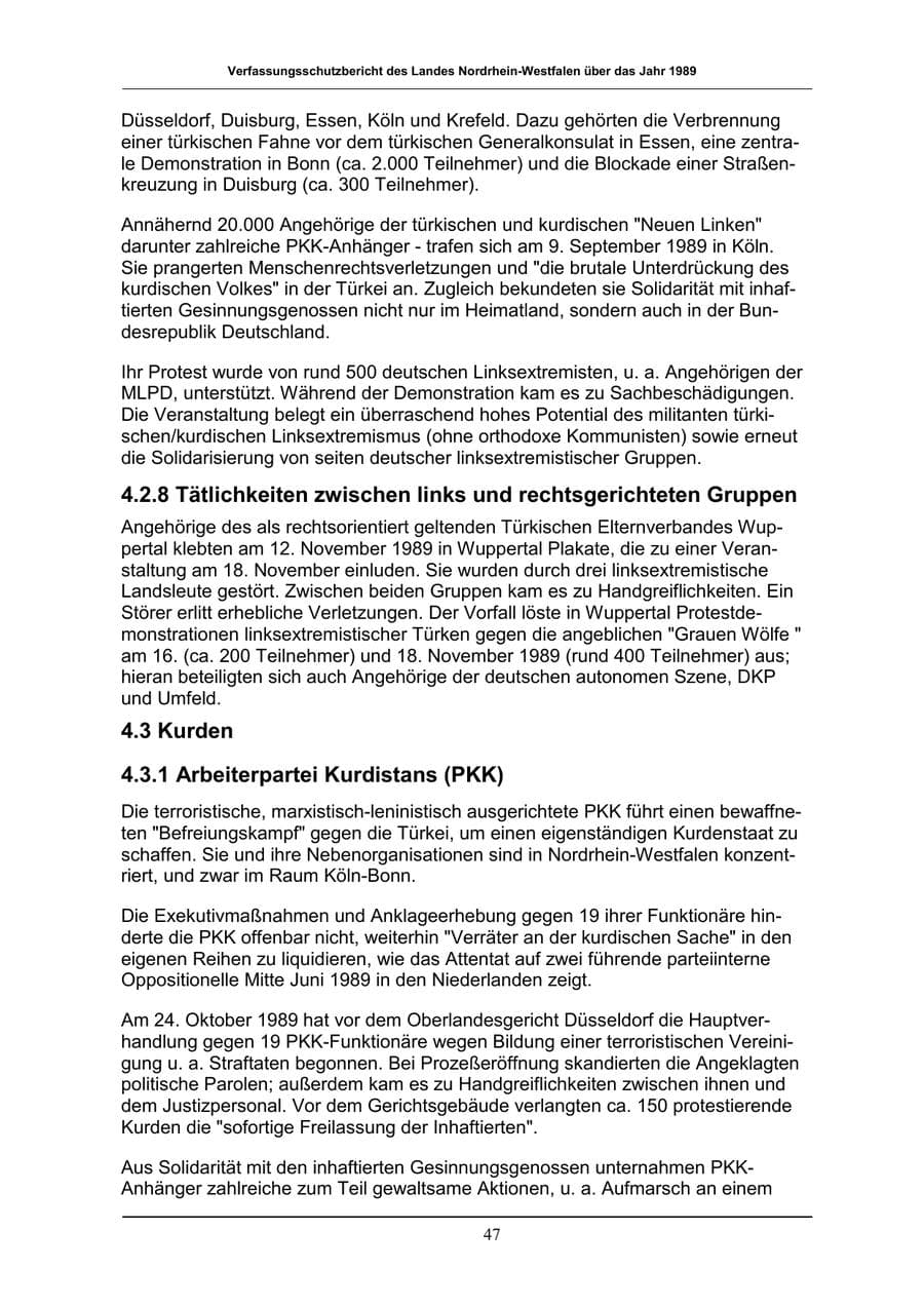 Seite 47 des Verfassungsschutzbericht 1989 Nordrhein-Westfalen