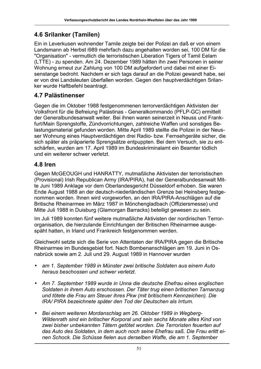 Seite 51 des Verfassungsschutzbericht 1989 Nordrhein-Westfalen