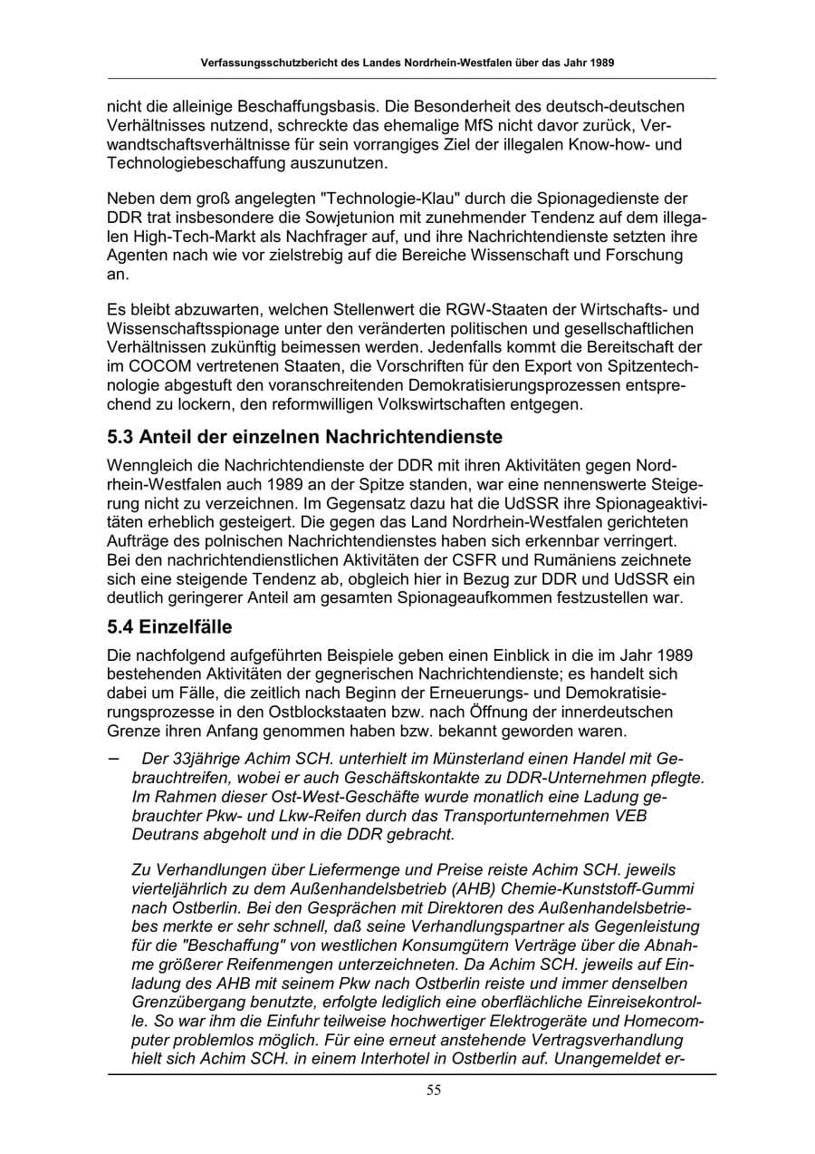 Seite 55 des Verfassungsschutzbericht 1989 Nordrhein-Westfalen
