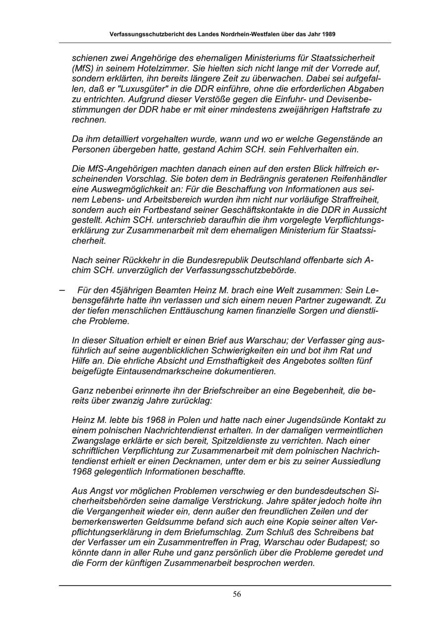 Seite 56 des Verfassungsschutzbericht 1989 Nordrhein-Westfalen