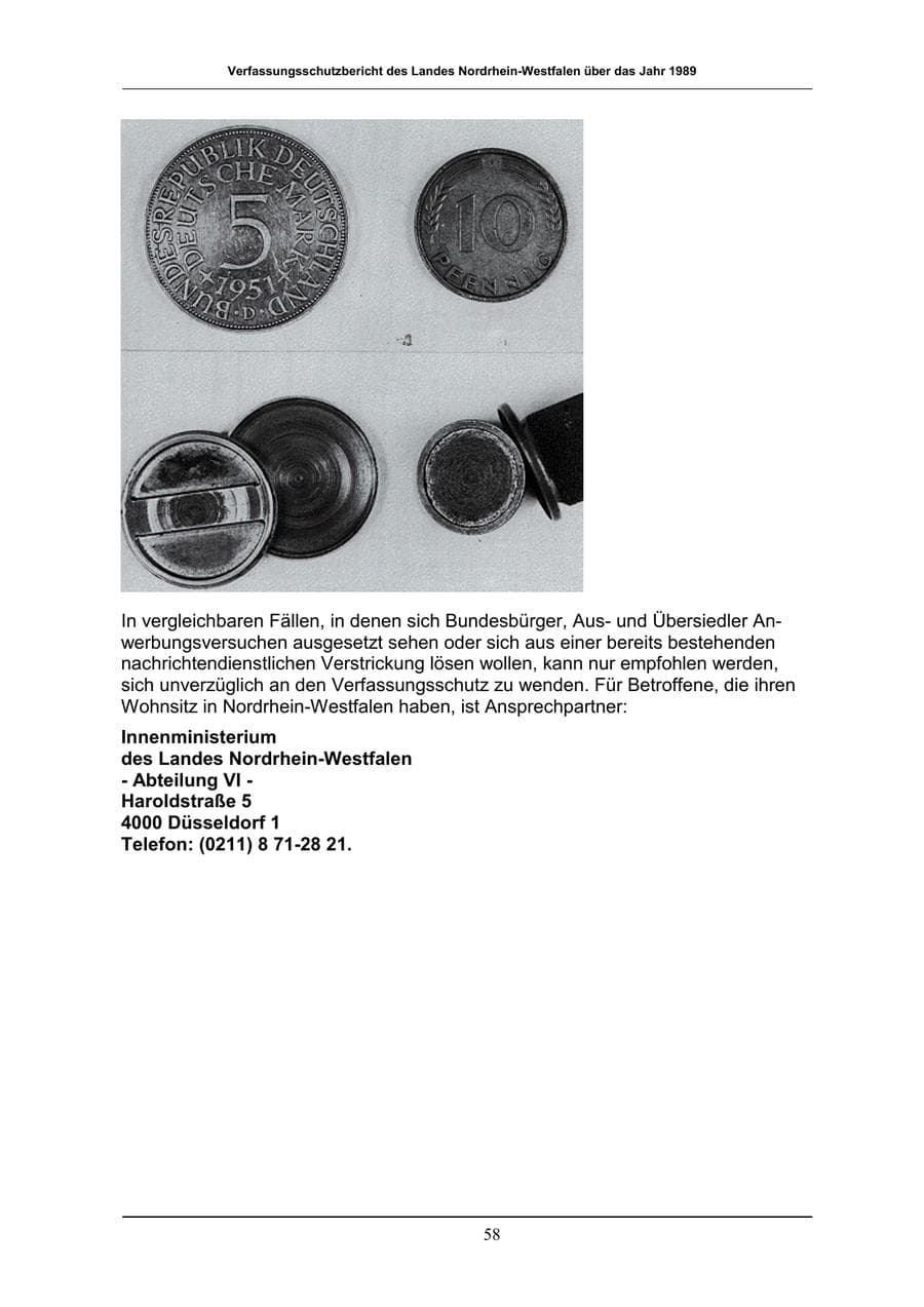 Seite 58 des Verfassungsschutzbericht 1989 Nordrhein-Westfalen