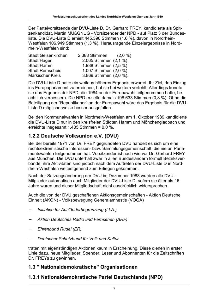 Seite 7 des Verfassungsschutzbericht 1989 Nordrhein-Westfalen
