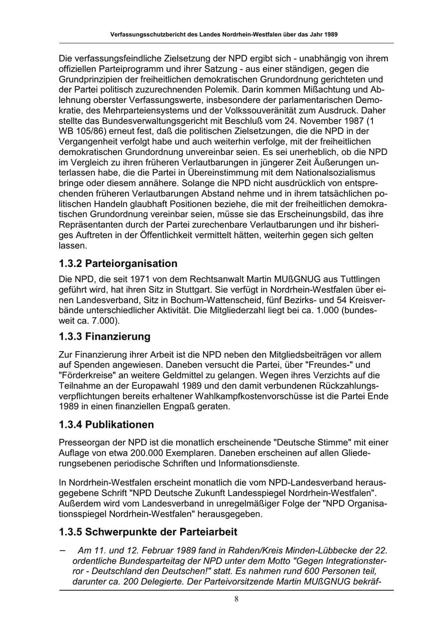 Seite 8 des Verfassungsschutzbericht 1989 Nordrhein-Westfalen