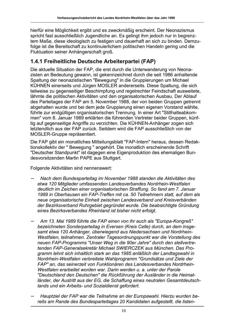 Seite 10 des Verfassungsschutzbericht 1989 Nordrhein-Westfalen