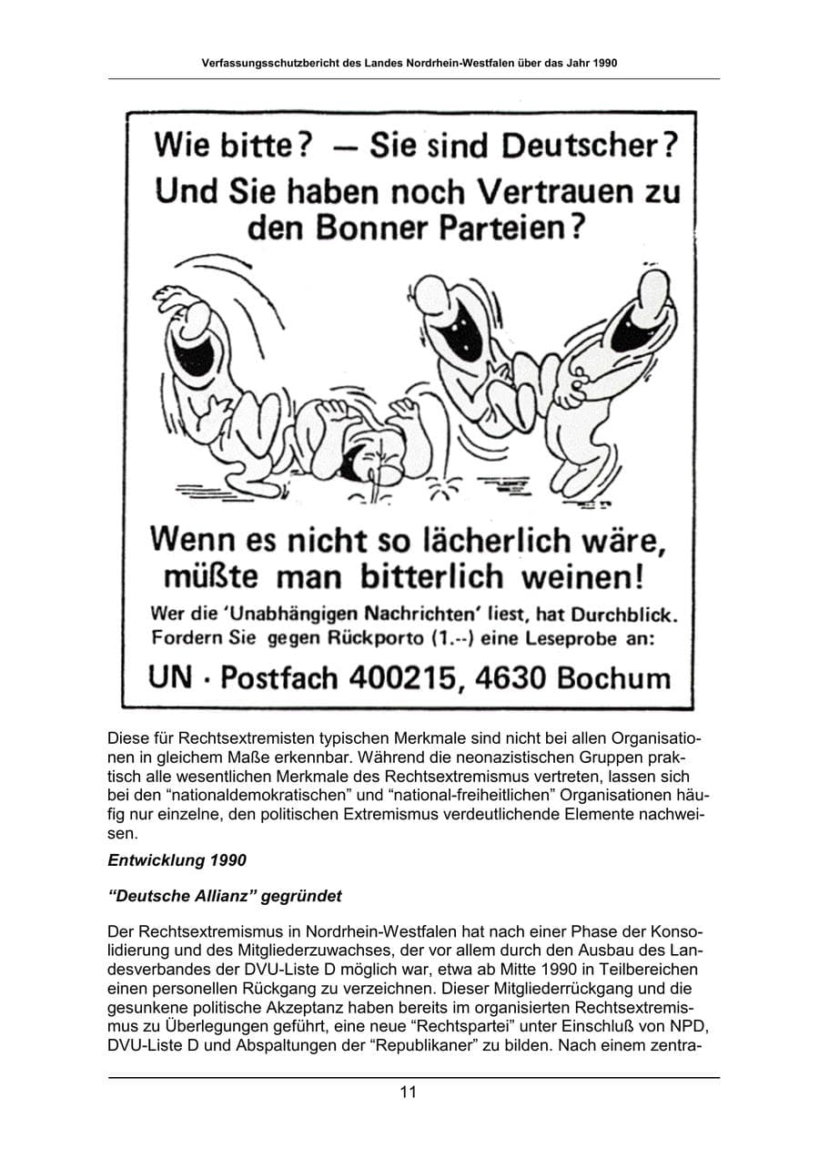 Seite 11 des Verfassungsschutzbericht 1990 Nordrhein-Westfalen