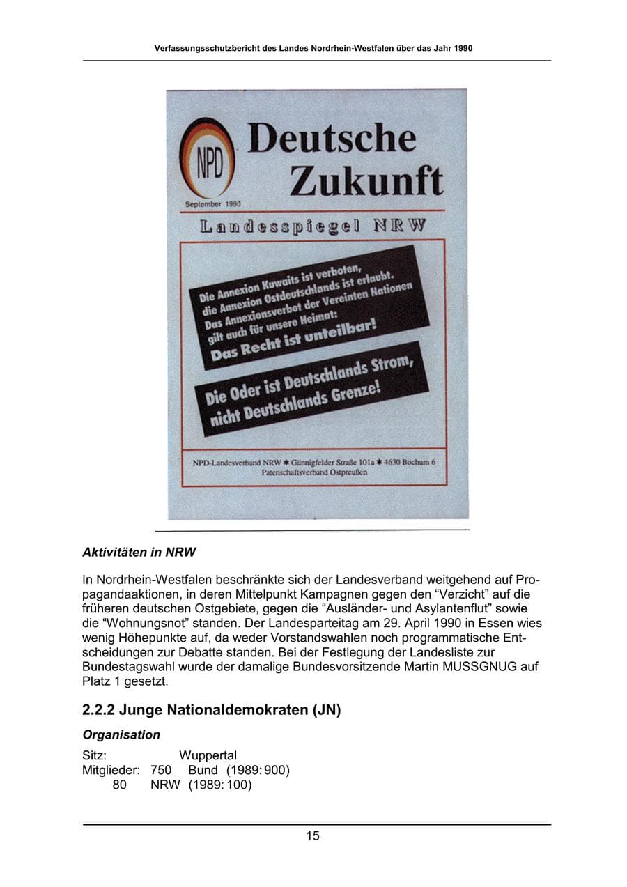Seite 15 des Verfassungsschutzbericht 1990 Nordrhein-Westfalen