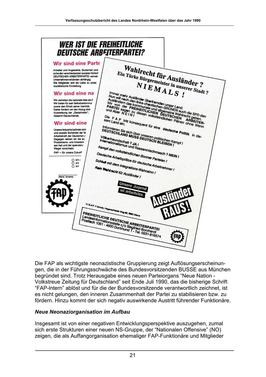 Seite 21 des Verfassungsschutzbericht 1990 Nordrhein-Westfalen
