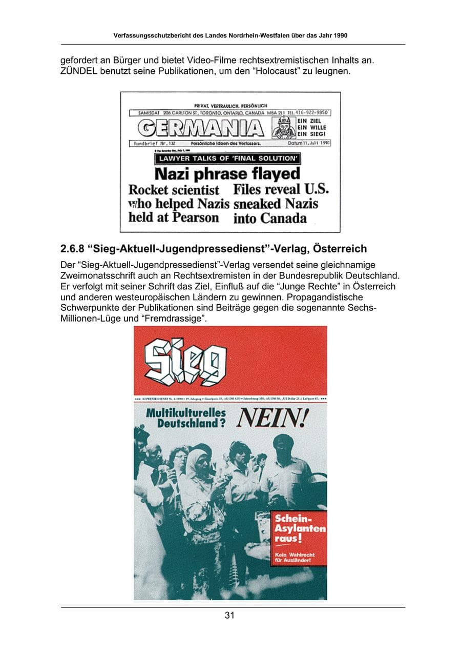 Seite 31 des Verfassungsschutzbericht 1990 Nordrhein-Westfalen