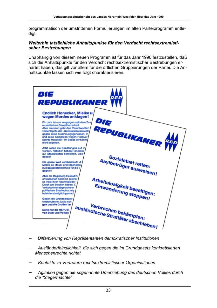 Seite 33 des Verfassungsschutzbericht 1990 Nordrhein-Westfalen