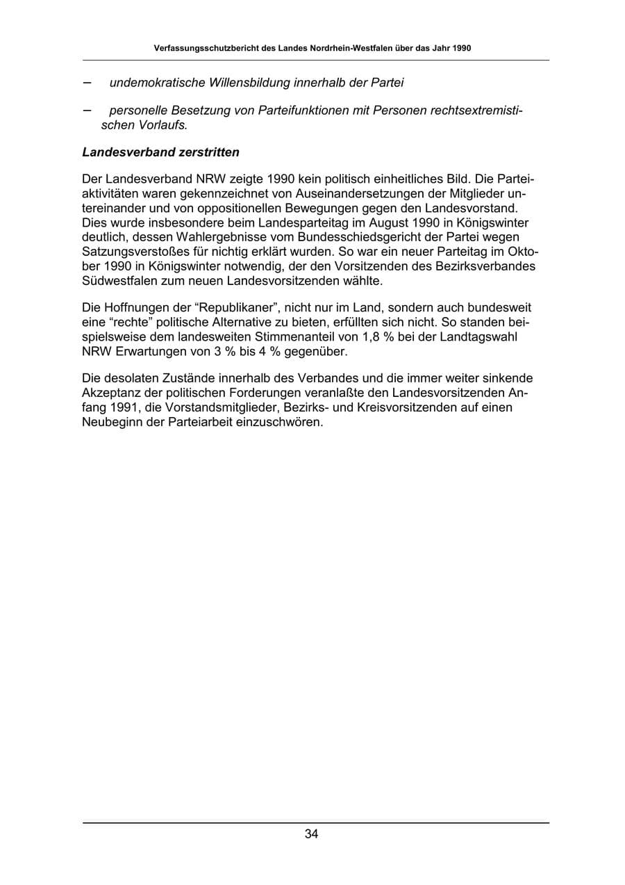 Seite 34 des Verfassungsschutzbericht 1990 Nordrhein-Westfalen