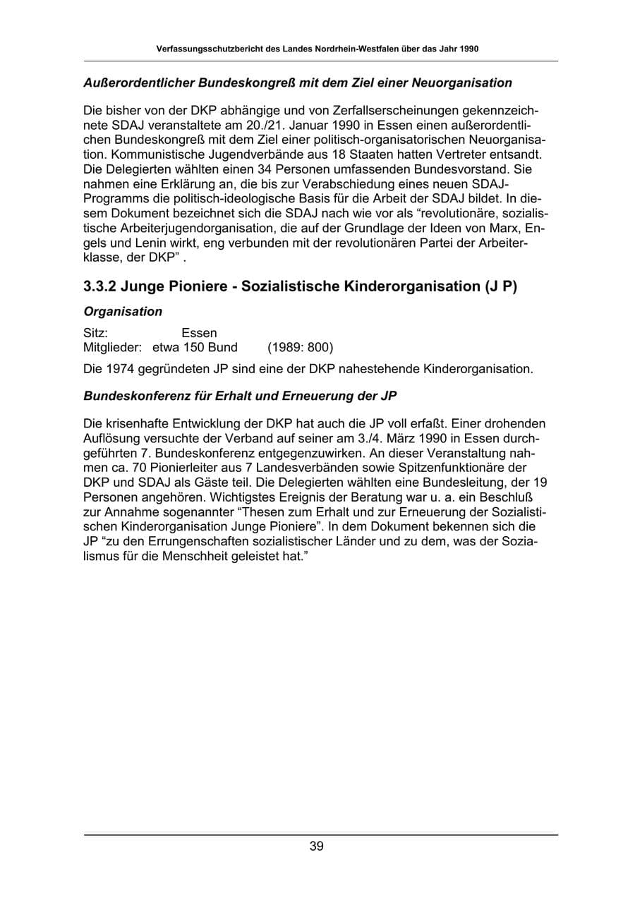 Seite 39 des Verfassungsschutzbericht 1990 Nordrhein-Westfalen