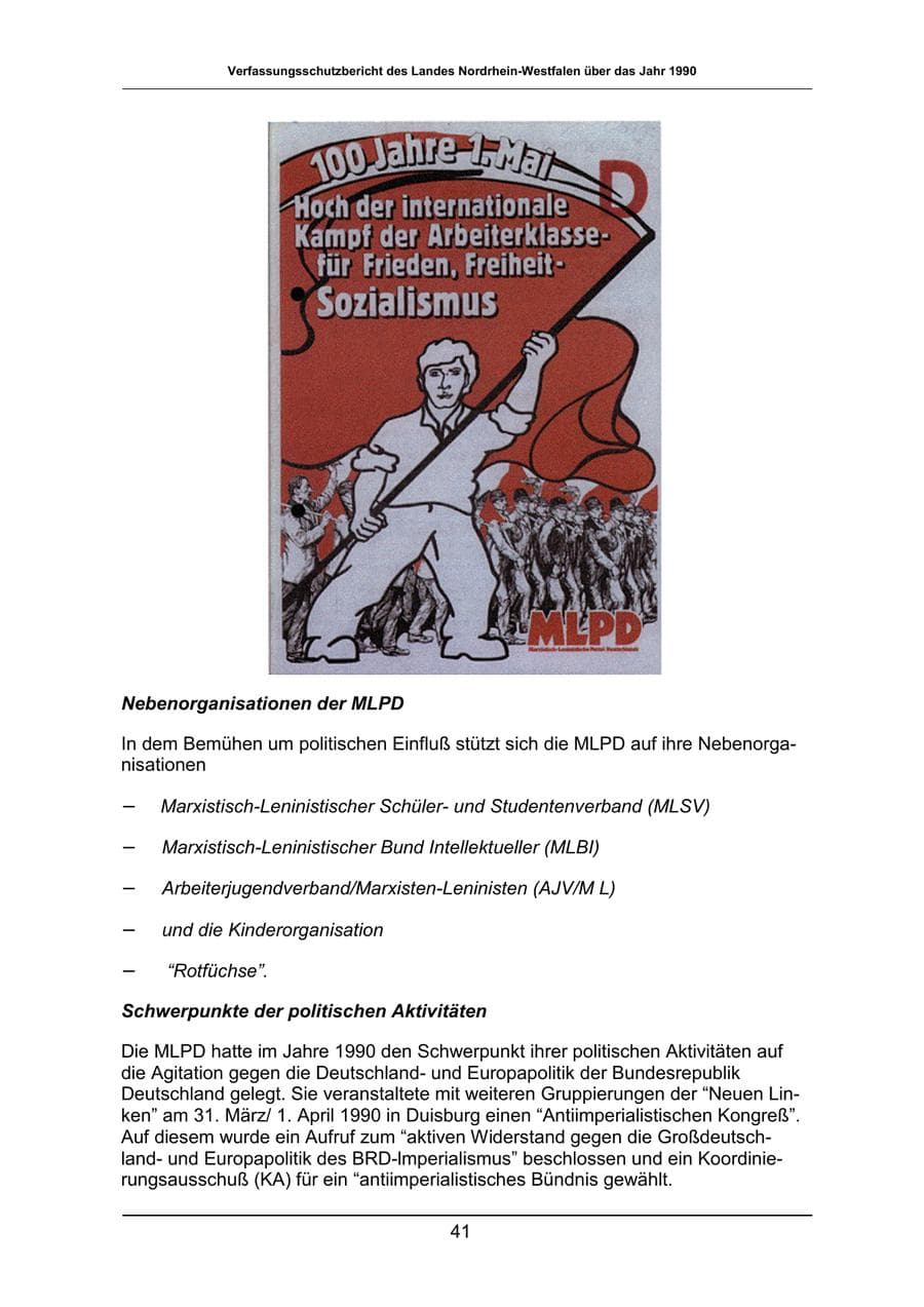 Seite 41 des Verfassungsschutzbericht 1990 Nordrhein-Westfalen
