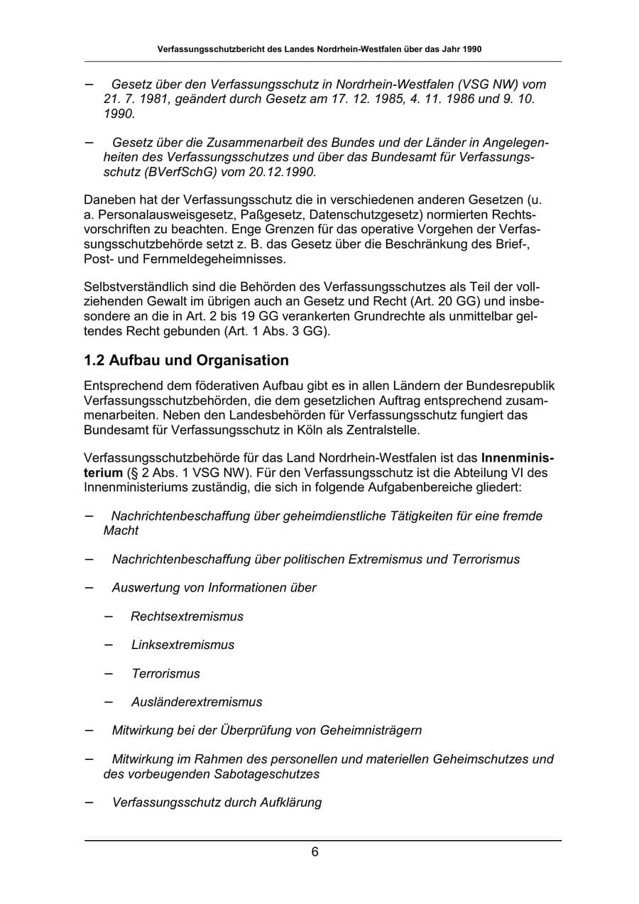Seite 6 des Verfassungsschutzbericht 1990 Nordrhein-Westfalen
