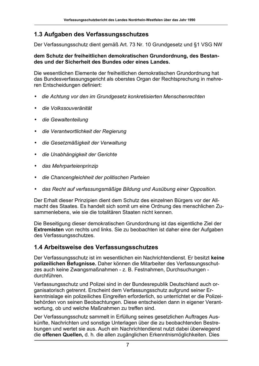 Seite 7 des Verfassungsschutzbericht 1990 Nordrhein-Westfalen