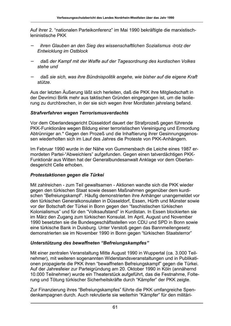 Seite 61 des Verfassungsschutzbericht 1990 Nordrhein-Westfalen