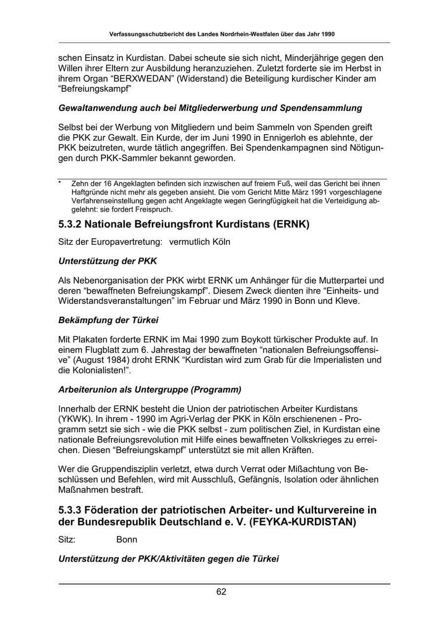 Seite 62 des Verfassungsschutzbericht 1990 Nordrhein-Westfalen