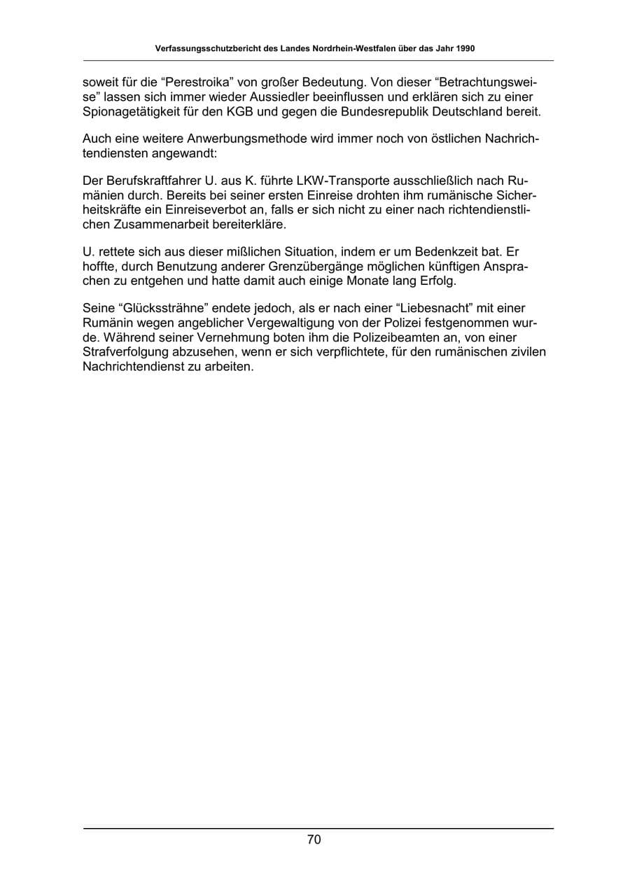Seite 70 des Verfassungsschutzbericht 1990 Nordrhein-Westfalen