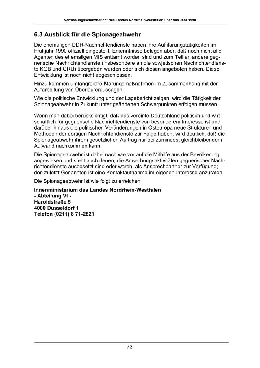 Seite 73 des Verfassungsschutzbericht 1990 Nordrhein-Westfalen