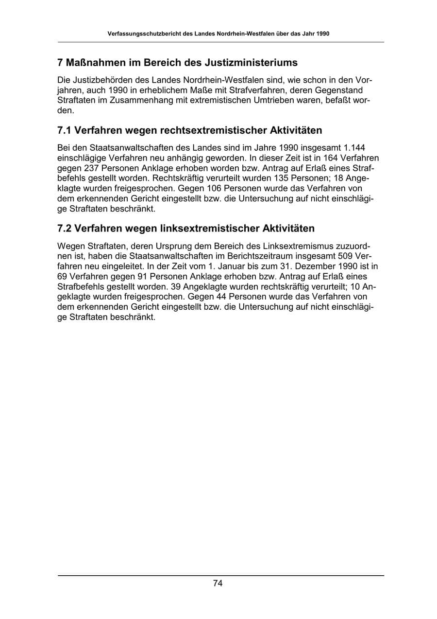 Seite 74 des Verfassungsschutzbericht 1990 Nordrhein-Westfalen