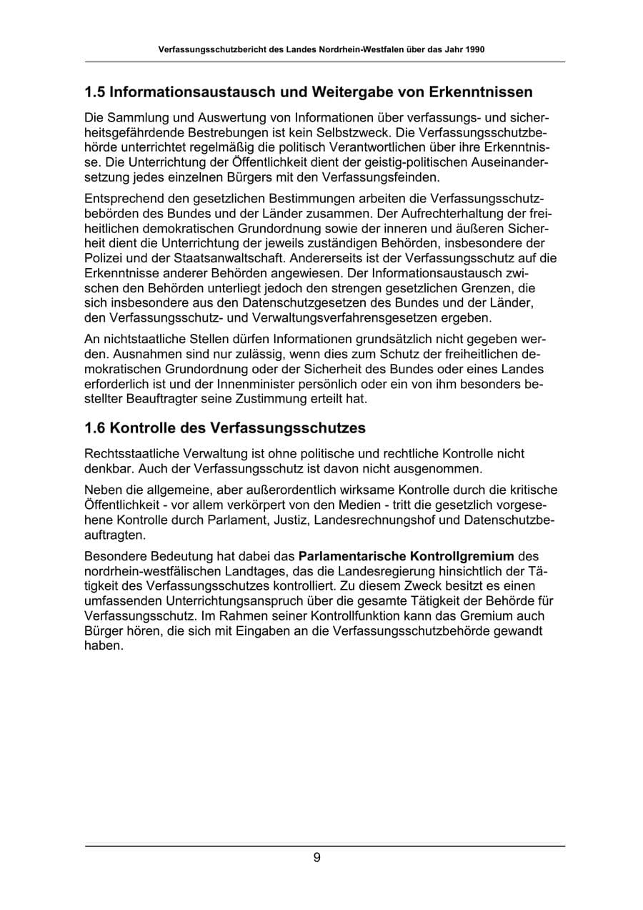 Seite 9 des Verfassungsschutzbericht 1990 Nordrhein-Westfalen
