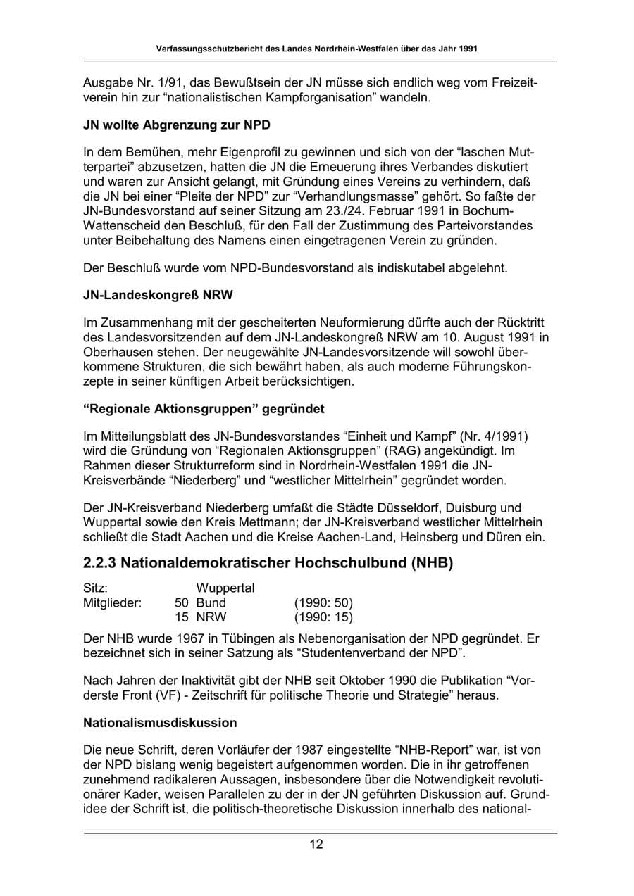 Seite 12 des Verfassungsschutzbericht 1991 Nordrhein-Westfalen