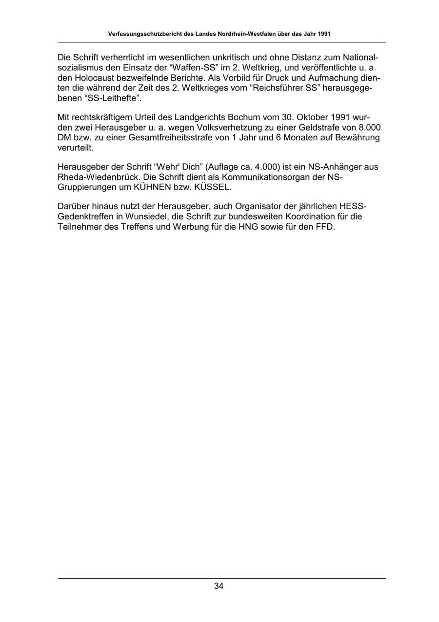 Seite 34 des Verfassungsschutzbericht 1991 Nordrhein-Westfalen