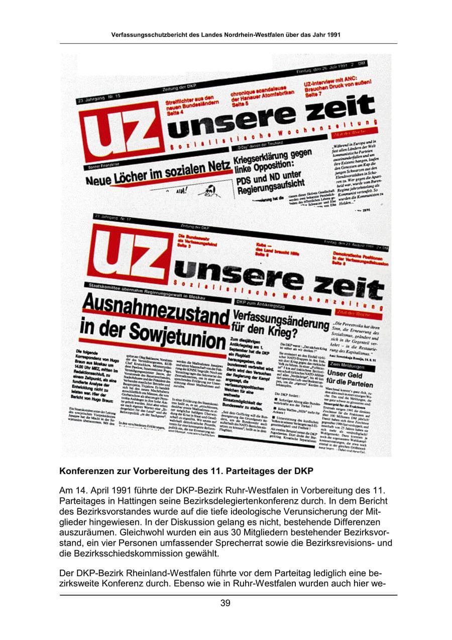 Seite 39 des Verfassungsschutzbericht 1991 Nordrhein-Westfalen