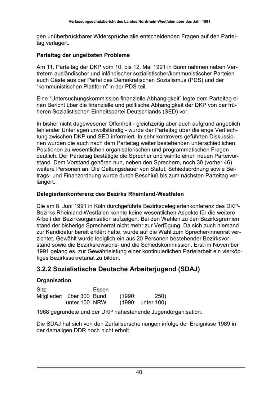 Seite 40 des Verfassungsschutzbericht 1991 Nordrhein-Westfalen