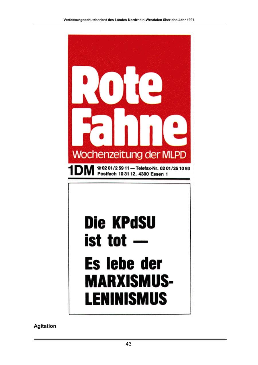 Seite 43 des Verfassungsschutzbericht 1991 Nordrhein-Westfalen